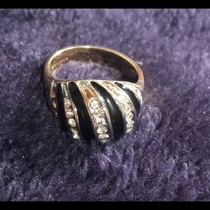 18KGP Black & Crystals Ring Band Size 10 1/2